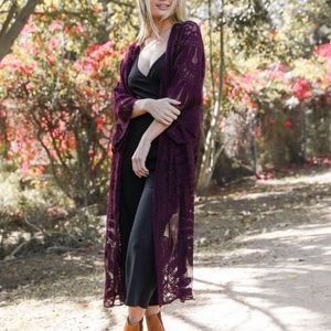 Bohemian lace embroidered purple kimono